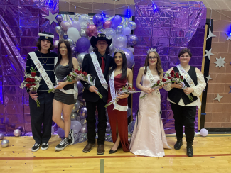 Prom court left to right Tyler Bacon, Brianna Russell, Austin Aanerud, Lexie Conde, Lexi Luke, Ariel Baugh
