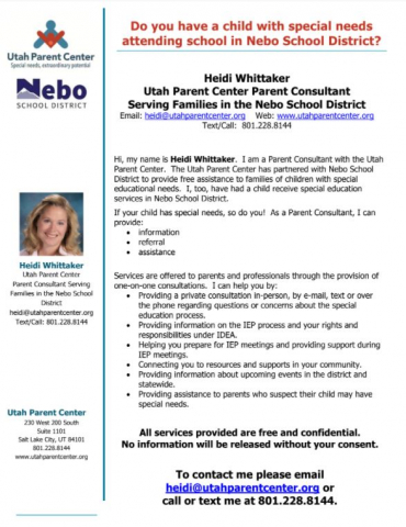 Utah Parent Center Information Sheet