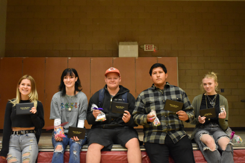 Kora, Audrey, Josh, Erwin, and Mads pose with their Dragon of the Month awards