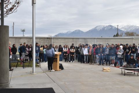 Students attend a Veteran's Day assembly